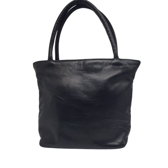 Retro Status Quo Black Leather Purse Vintage Small Minimalist Carry Handbag NYC - Picture 9 of 9